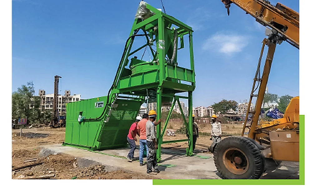 Mini batching plant being installed at a site
