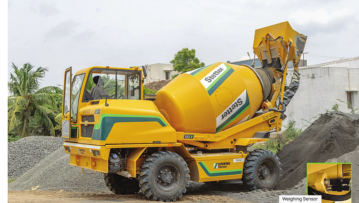 SCHWING self-loading mixer loading aggregates
